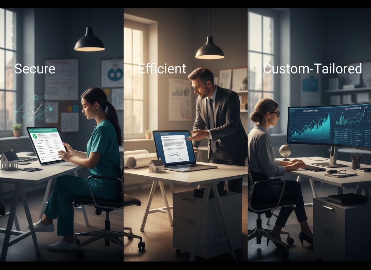 An office with professionals from healthcare, real estate, and finance demonstrating industry-specific e-signature use cases.