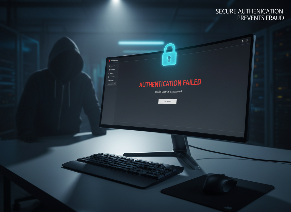 Suspicious figure attempting unauthorized access to an e-signature platform, highlighting the risks of weak authentication and the need for secure measures.