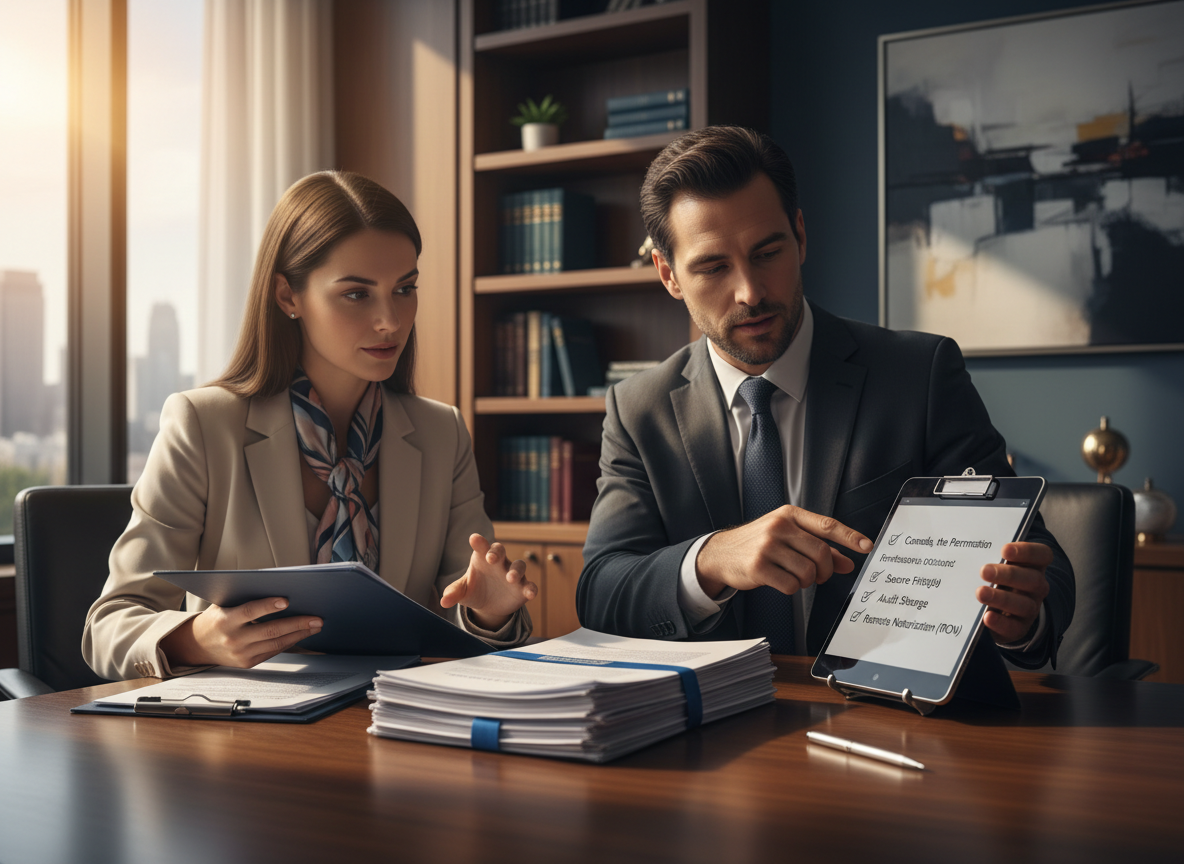 Legal infographic highlighting compliance requirements under the ESIGN Act and eIDAS Regulation, including consent, secure storage, audit trails, and remote notarization.