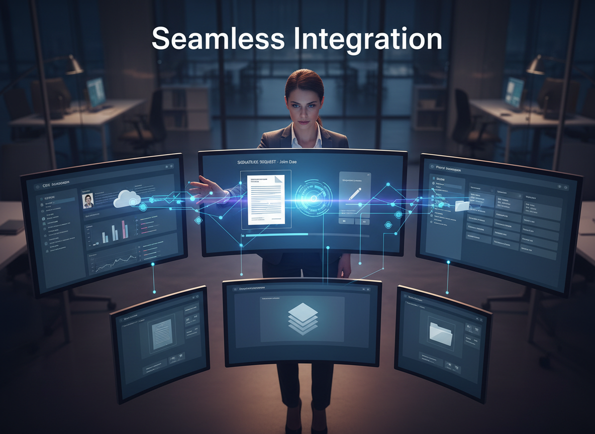 An IT manager demonstrating interconnected software tools with seamless digital signature integration, highlighting compatibility with existing systems.